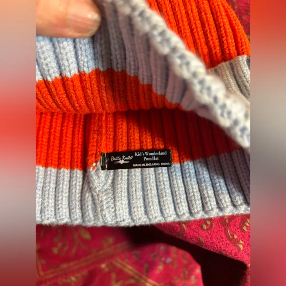 Beanie w pompom by Britts Kids, multi color, red, blue, cream, nwot Red - Image 3