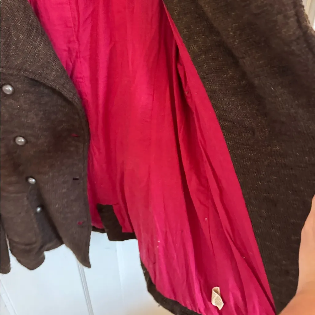 Free People brown floral embroidered back wool jacket size small - Image 9