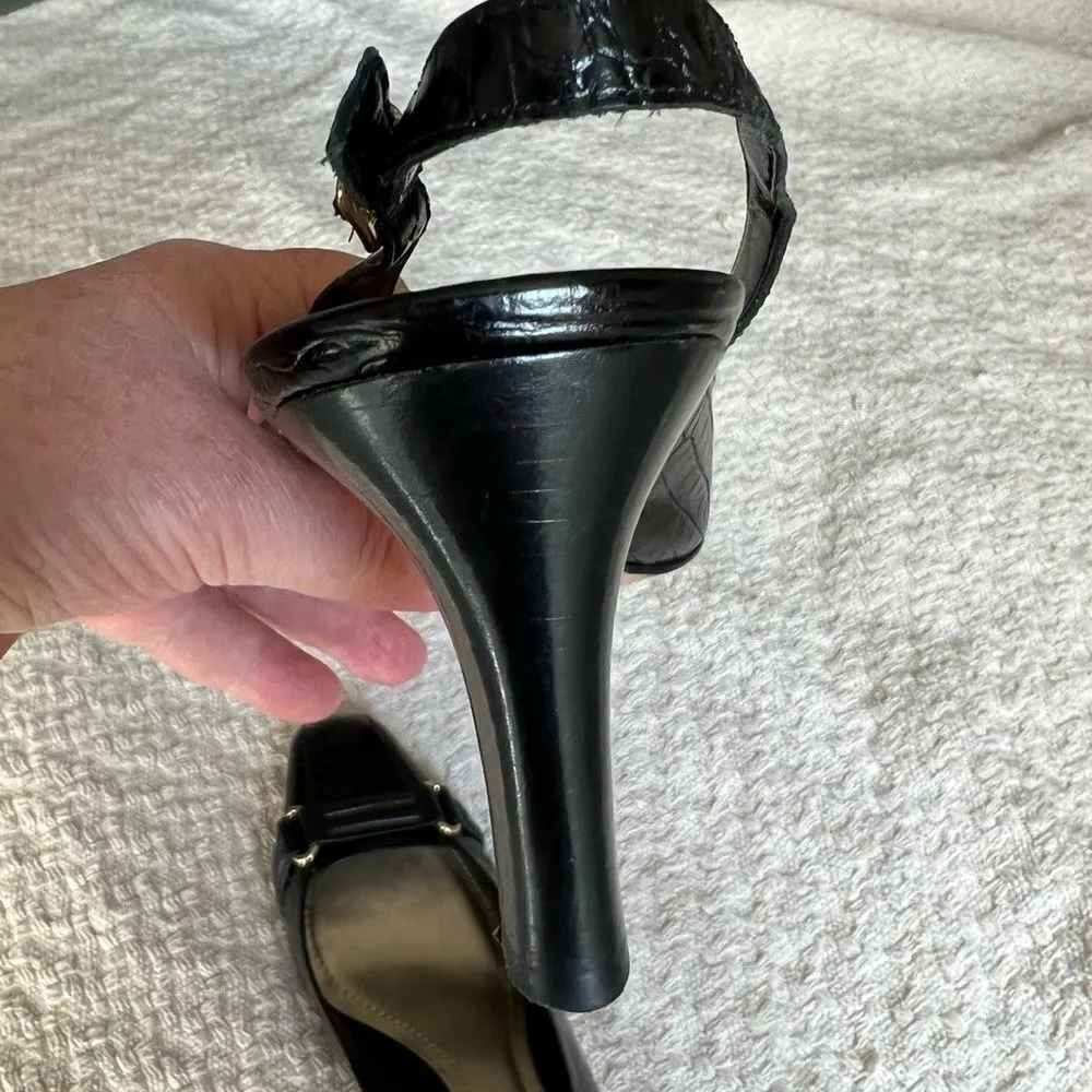 Ann Taylor  sling back heels black size 9M gorpcore buckle front - Image 7