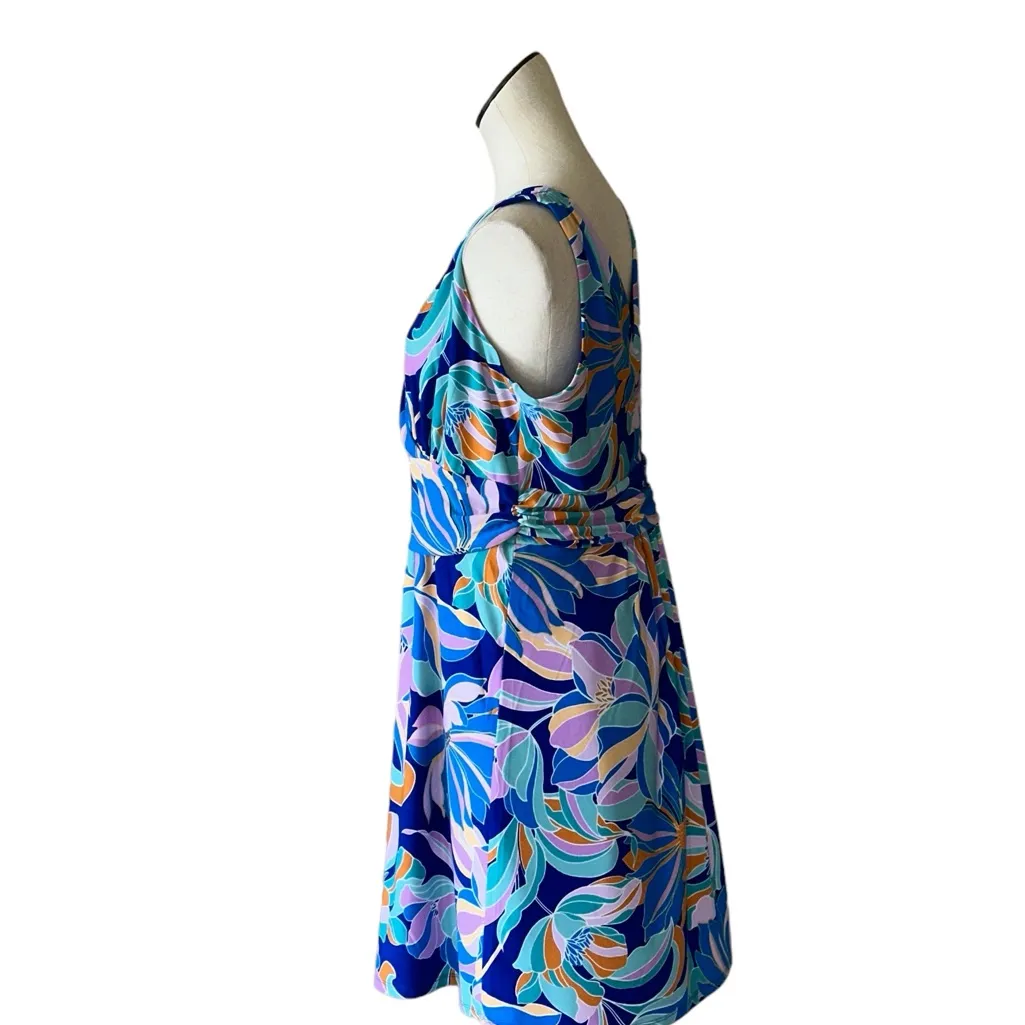 NWT PAPPAGALLA BLUE LILAC MULTI DRESS V NECKLINE Size L - Image 4