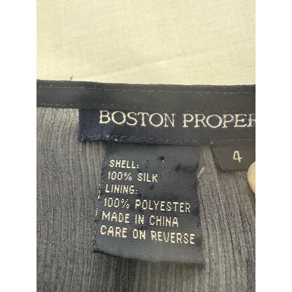 Boston Proper Blouse Womens 4 Navy Blue Silk Sheer Button Front Whimsy Luxury - Image 9