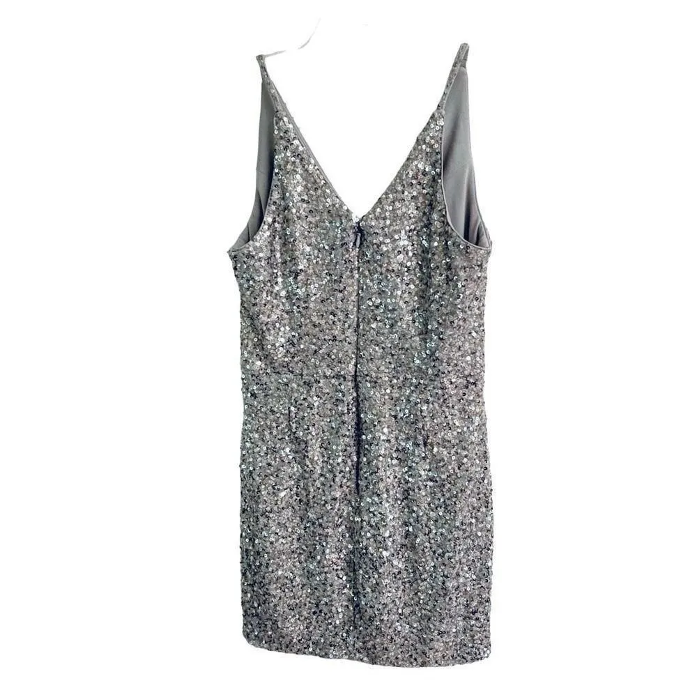 Dress The Population Tatum metallic sequin body con mini party dress women’s L - Image 3