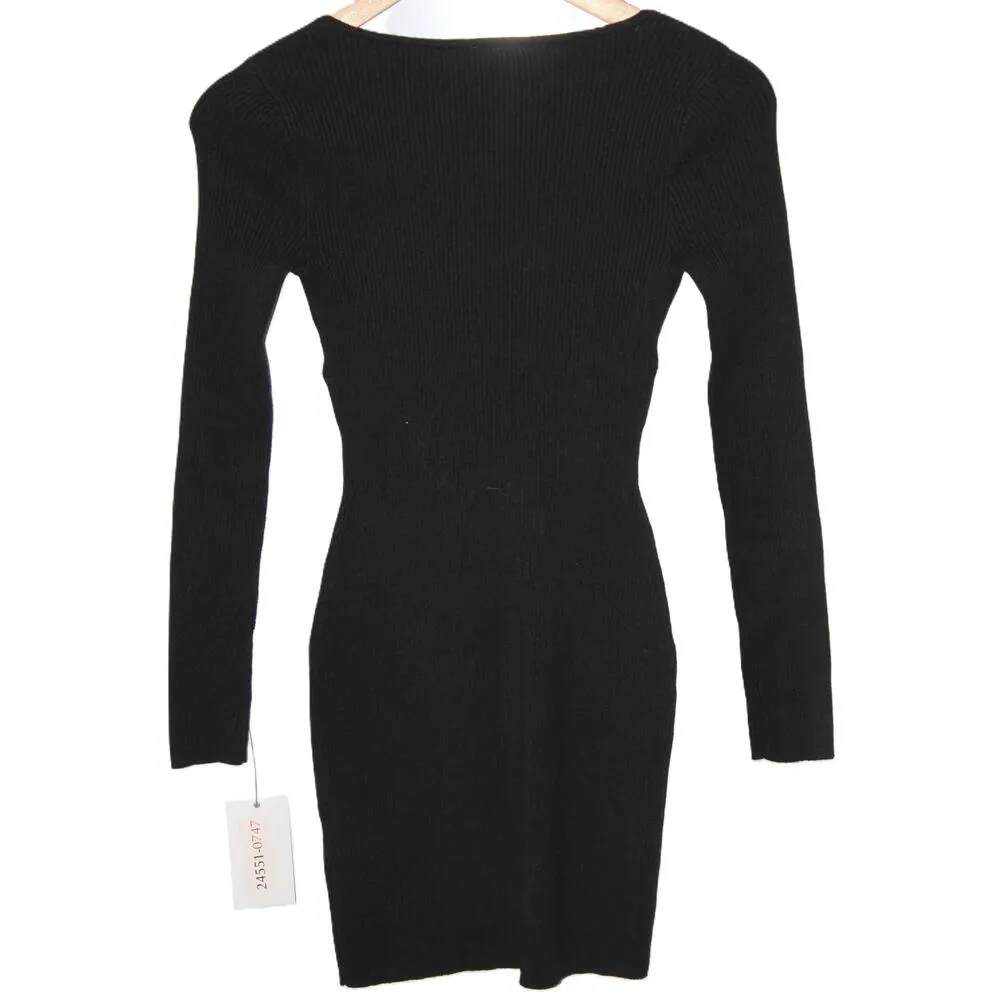 Womens Abercrombie & Fitch Black Ribbed Long Sleeve Midi Dress Size XS Petite - Image 2