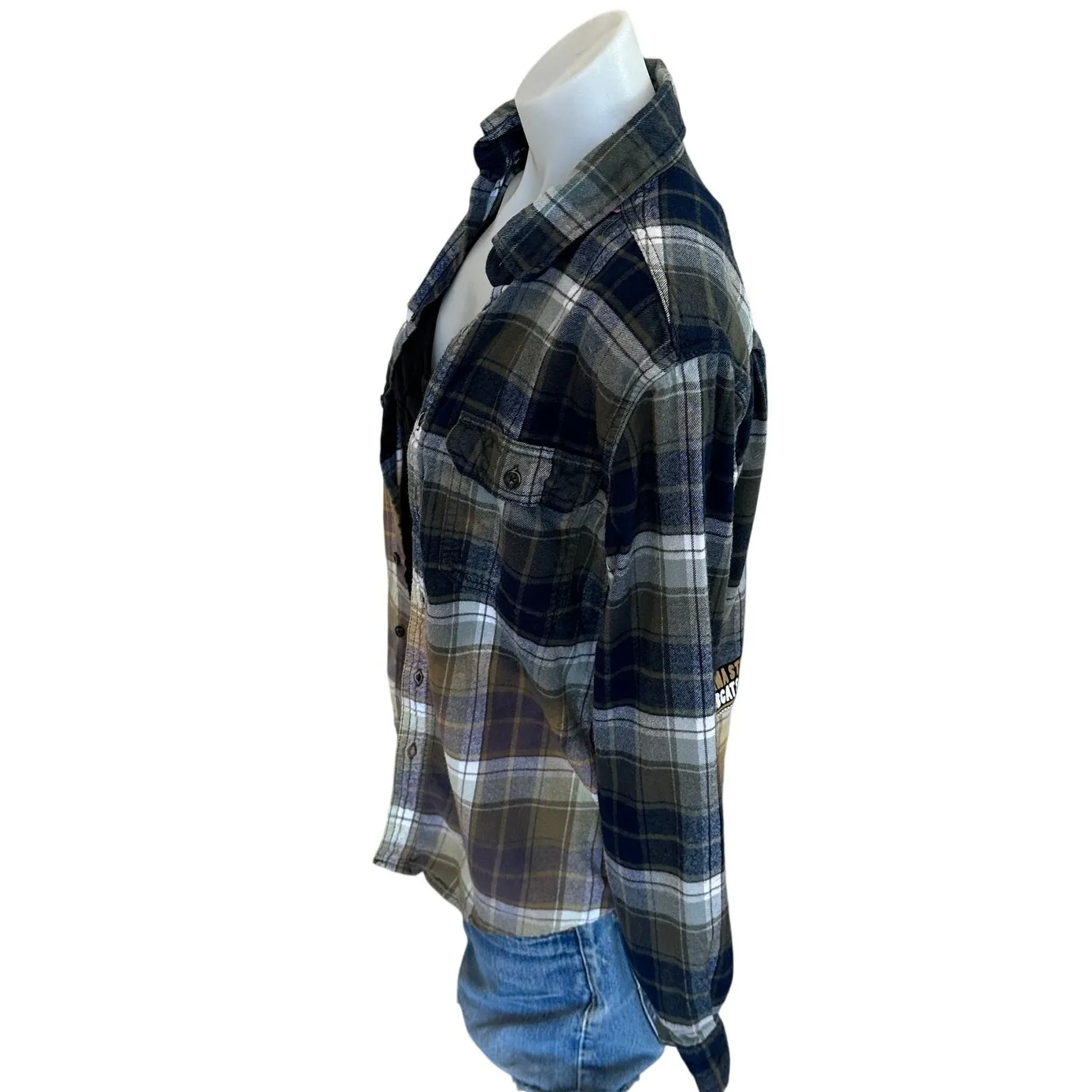 Montana State Bobcats Plaid Flannel Shirt SMALL Oversized MSU Football Tailgate Blue - Image 3