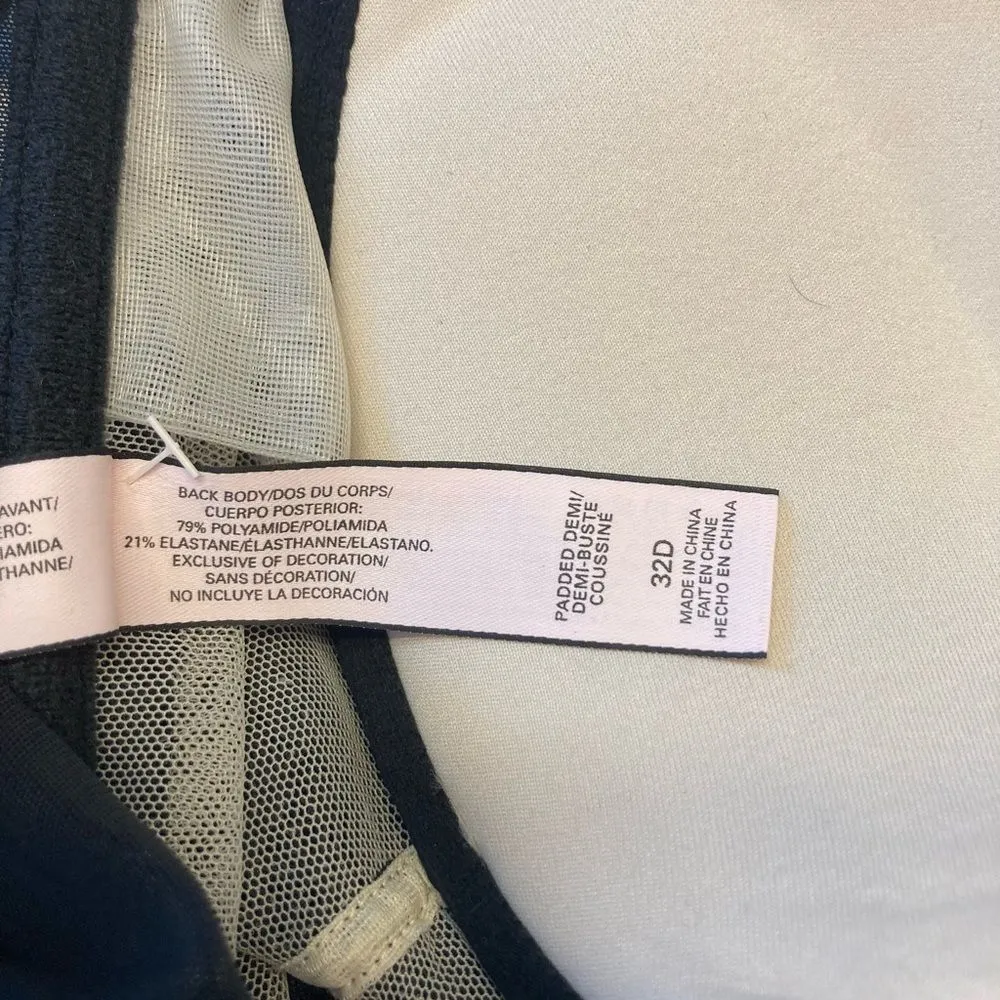 Victoria's Secret Padded Demi Corset Black Lace Bustier Bra Size 32D Longline‎ - Image 10