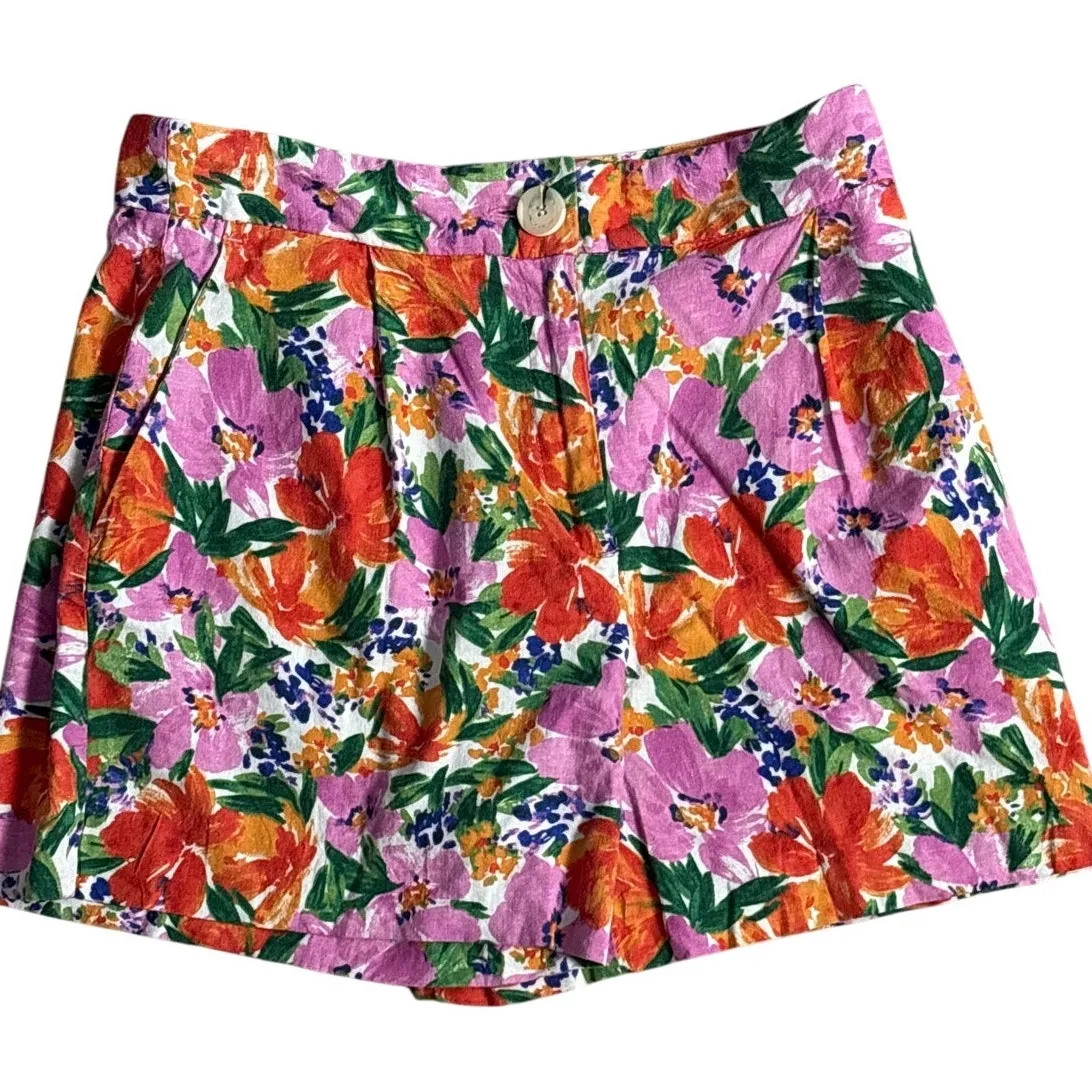 Zara Linen Blend High Waisted Floral Shorts Multicolor Size Medium‎ - Image 4