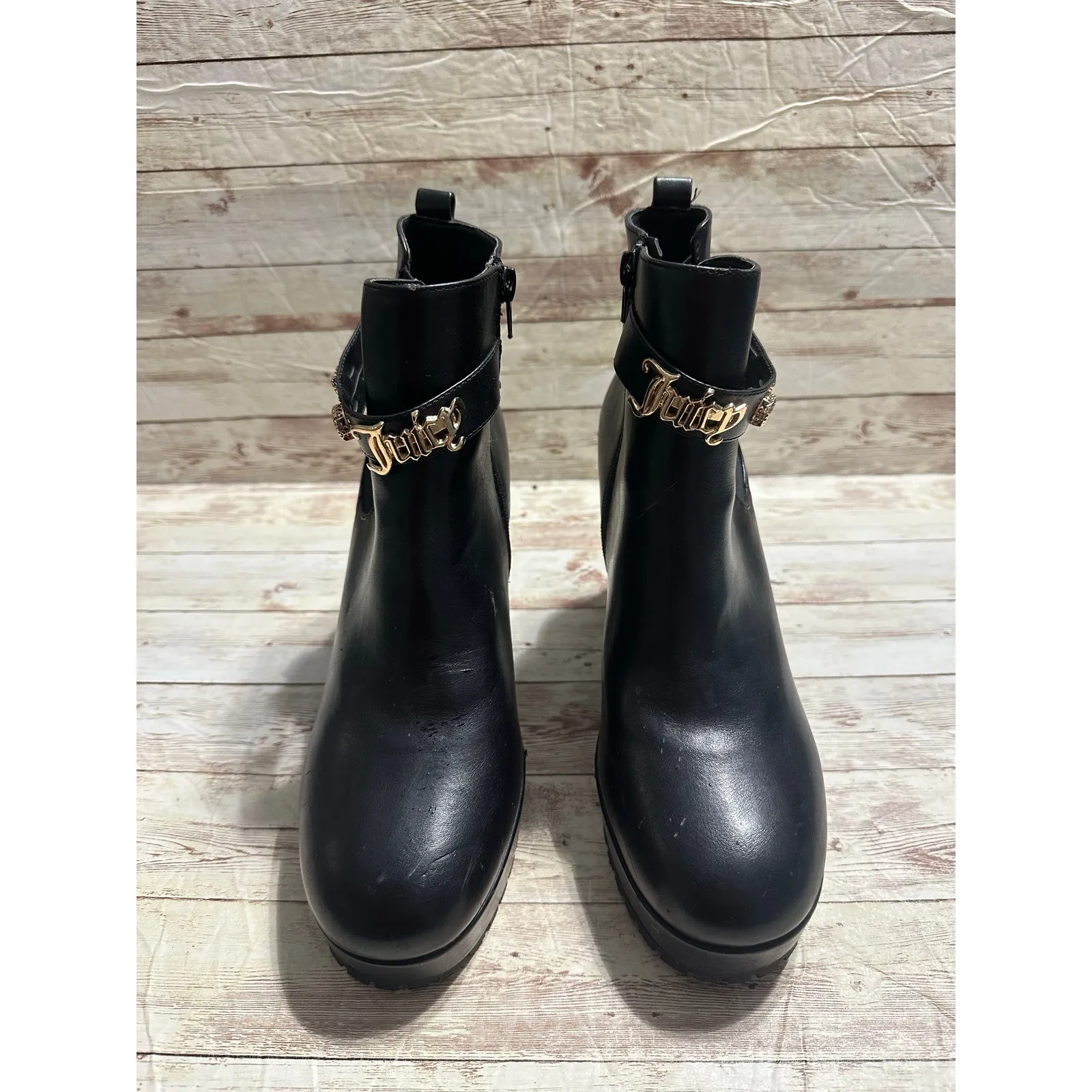 Juicy Couture Faux Leather Jeweled Chunky Bootie Women's Size 9.5 Zip Black - Image 5