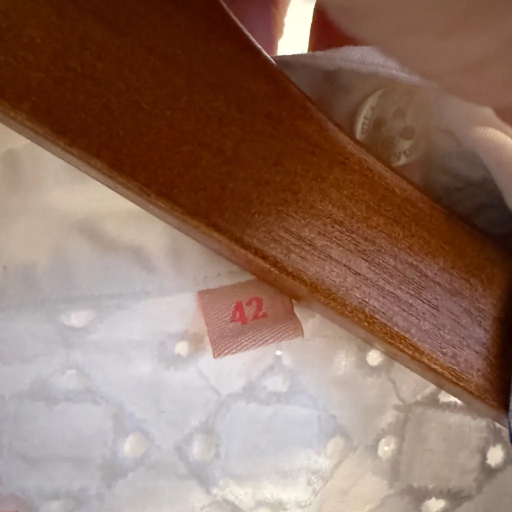 Vilagallo Eyelet White Button Down Blouse Size 42 (US 8/M) Blue - Image 4