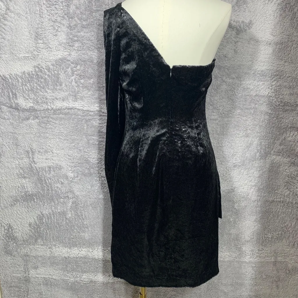 BCBGMAXAZRIA Women’s Black One Shoulder Velvet Cocktail Dress Size 4 NWT - Image 4