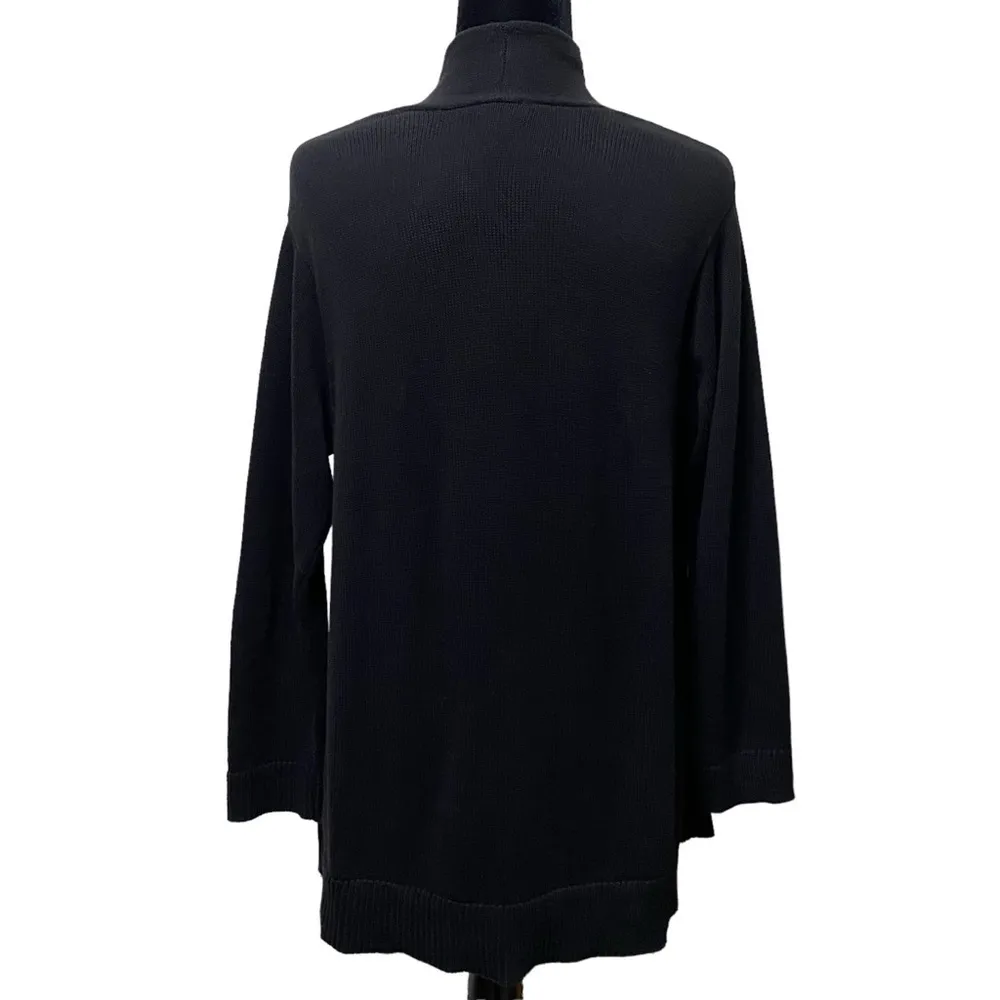 J Jill Black Ribbed Open Front Cardigan Medium Side Zip Long Sleeve Sweater - Image 3