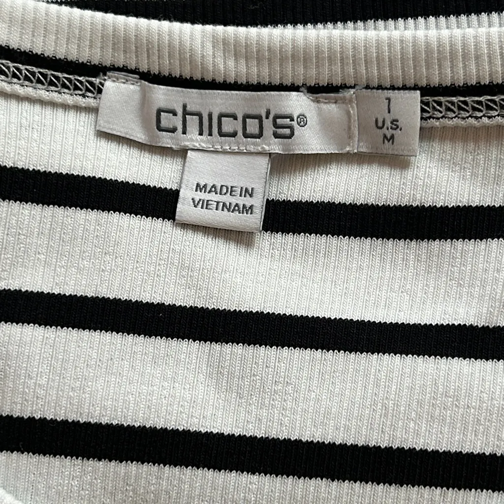 Chicos Ribbed High Neck Tank Black and White Striped Tank Top Size 1 - Image 5