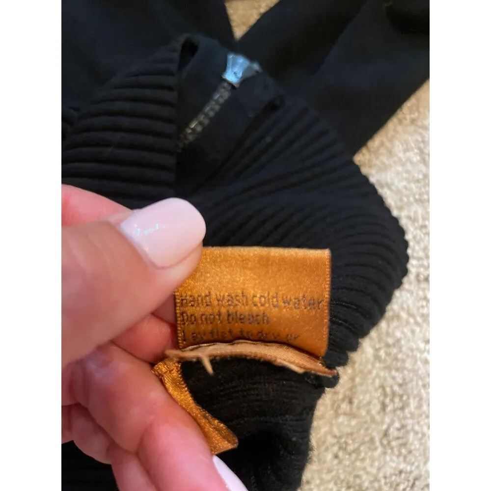 Belldini Black Ribbed Crystal Detail Zip Up Hoodie Medium - Image 9