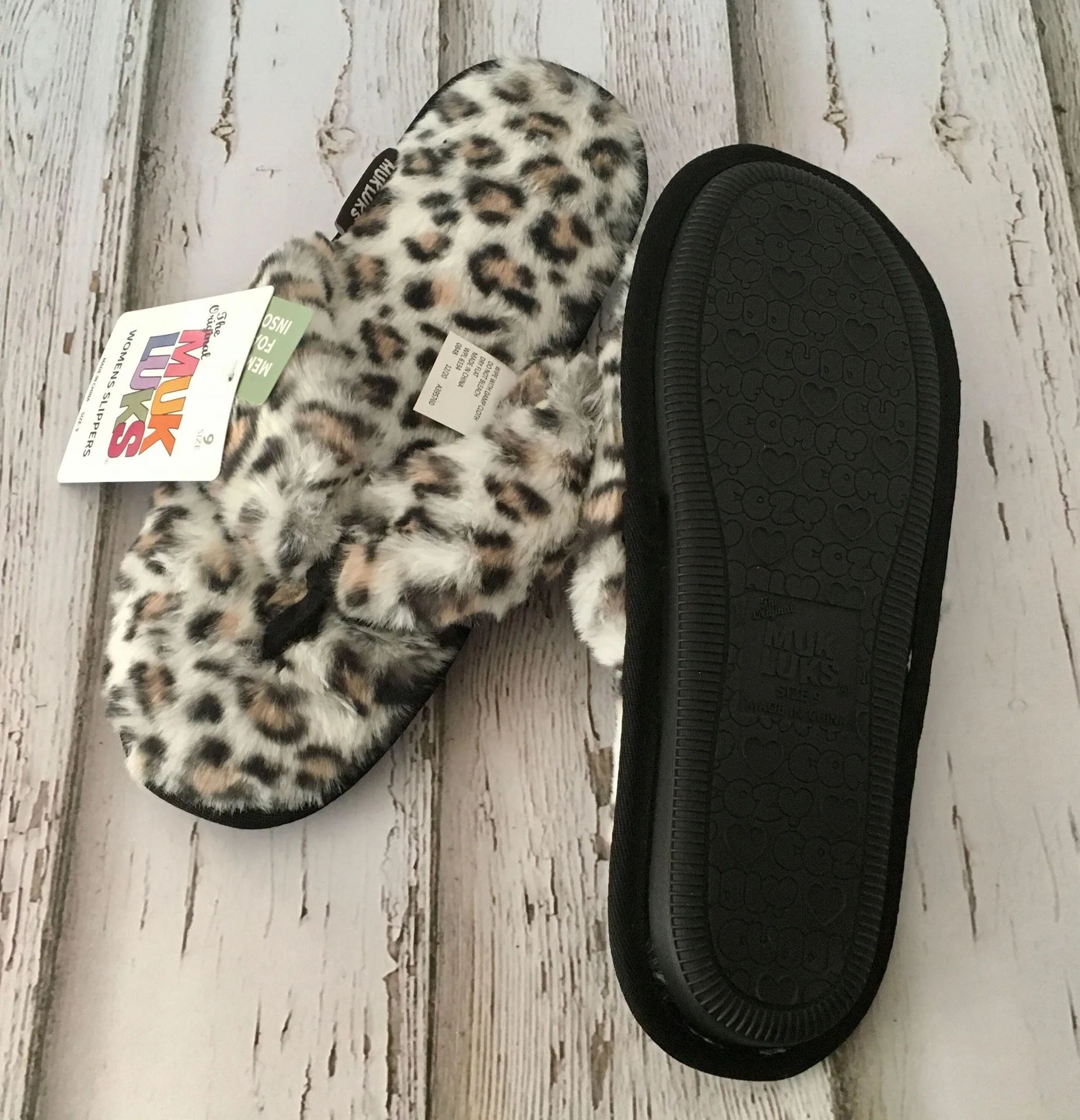 White Leopard Slippers, Size 9 - Image 4