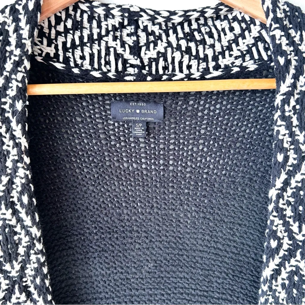 Lucky Brand Novelty Stitch Open Front Western Boho Black and White Cardigan S - Image 2