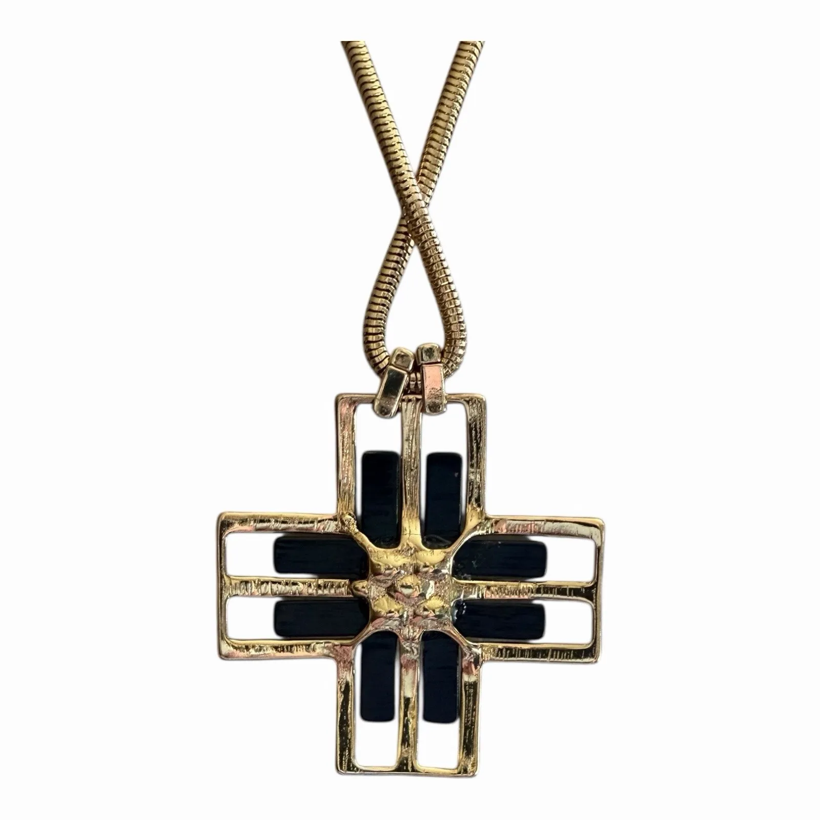 Jules Smith Twitter Cross Statement Necklace Sleek Black Enamel Yellow Gold NWT - Image 13