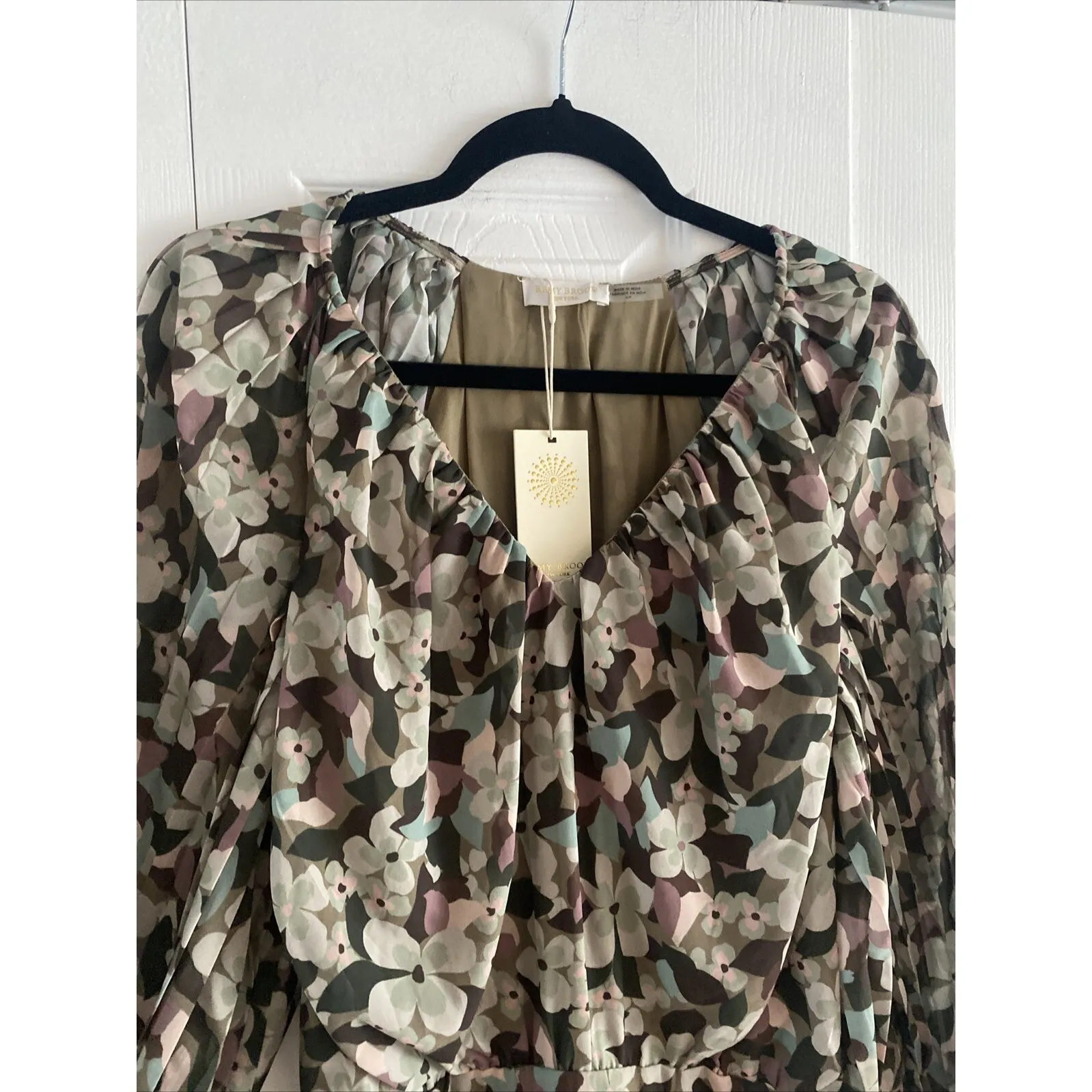 Ramy Brook Women's Small Olive Printed Maggie Dress Sheer Sleeve NEW MSRP 445 - Image 4