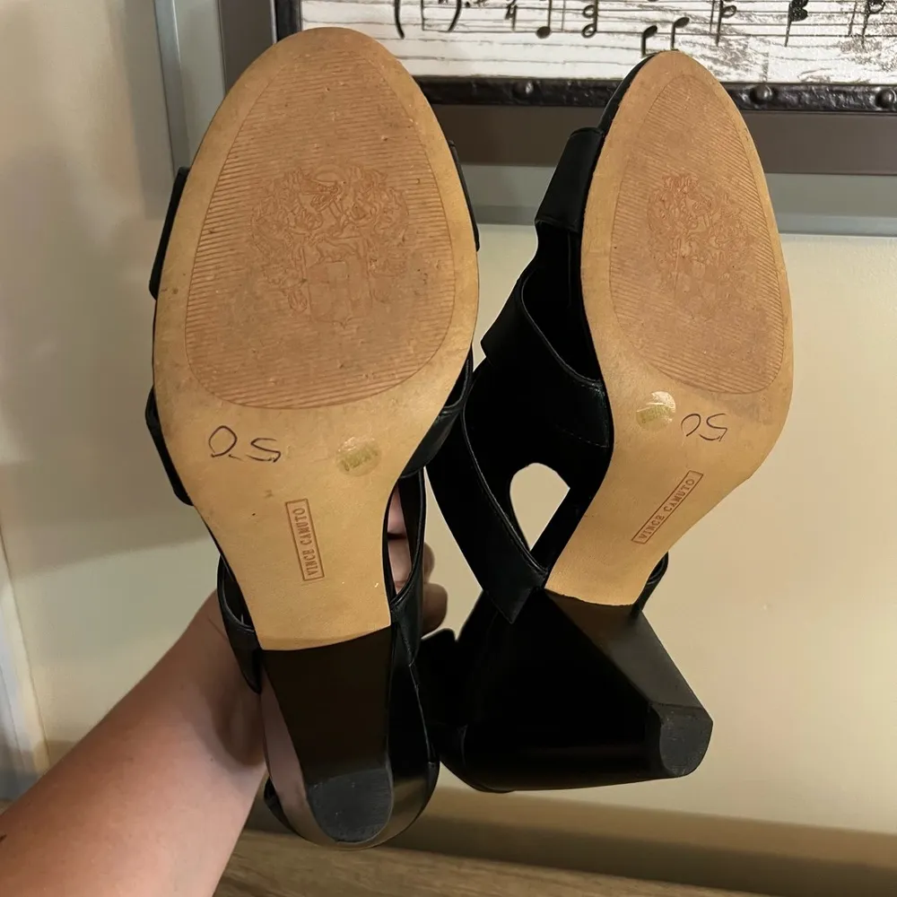 Vince Camuto Edleau Black Leather Stacked Heels Shoes Women’s Size 8.5 Buckle - Image 5