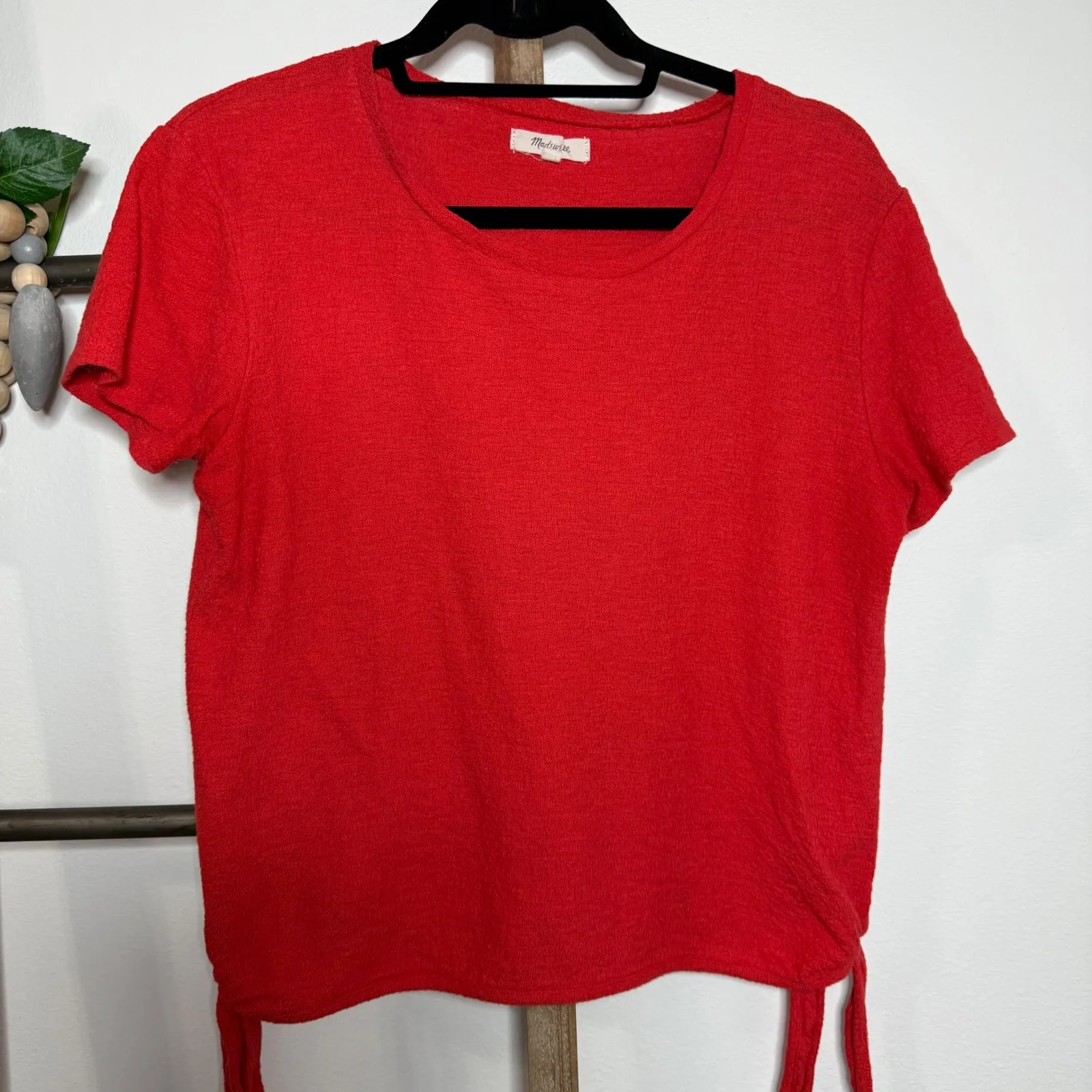 Madewell Red Short Sleeve‎ Side Tie Blouse Size Small - Image 3
