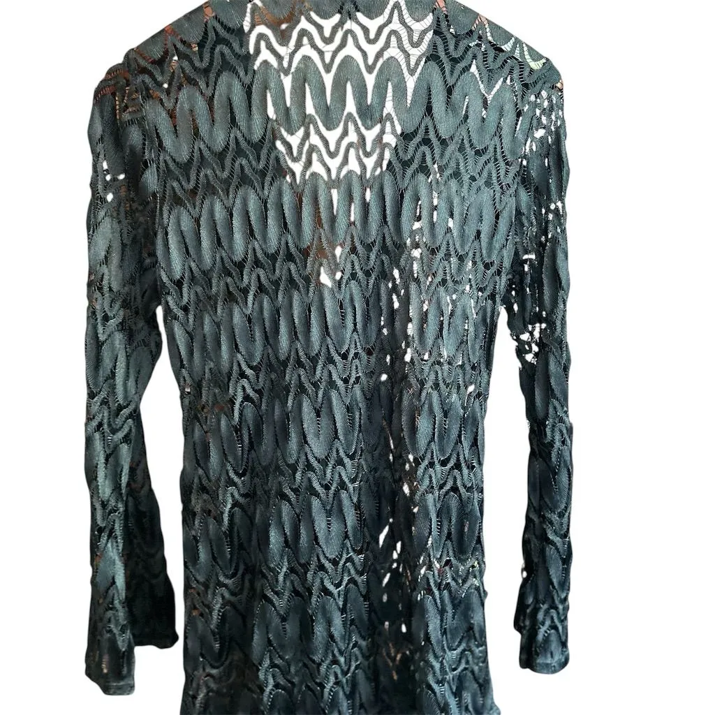 Hale Bob Women's Black Lace V-Neck Beaded‎ Long Sleeve Blouse S - Image 4