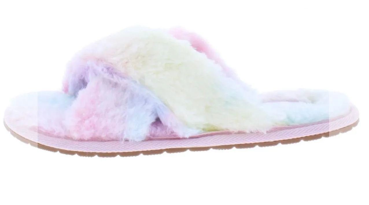 New Boutique Fur Slippers Criss Cross Fluffy Flat Slide Sandal Multiple Size 6 - Image 2
