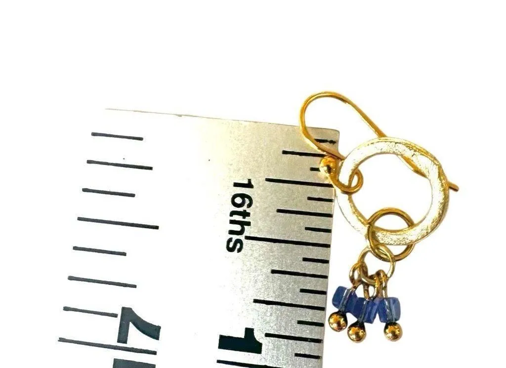 Elaine Chu Handcrafted Gold & Blue Beaded Dangle Earrings - Image 7