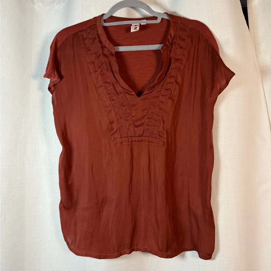 Dolan from Anthropologie Rust Orange Split VNeck Oversized Blouse XS - Image 8