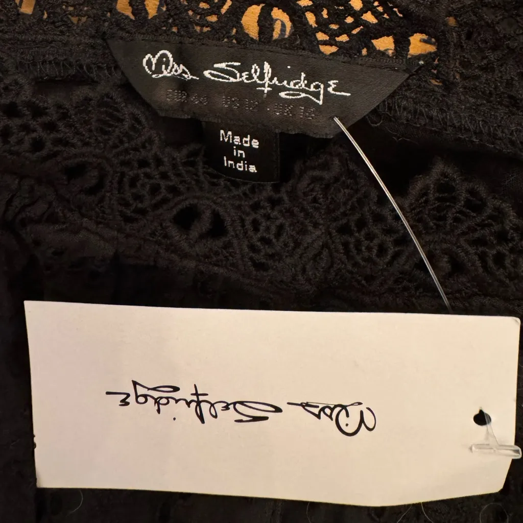 MISS SELFRIDGE Button Front Fitted Mini Dress Short Puff Sleeve Black Size US 0 - Image 5