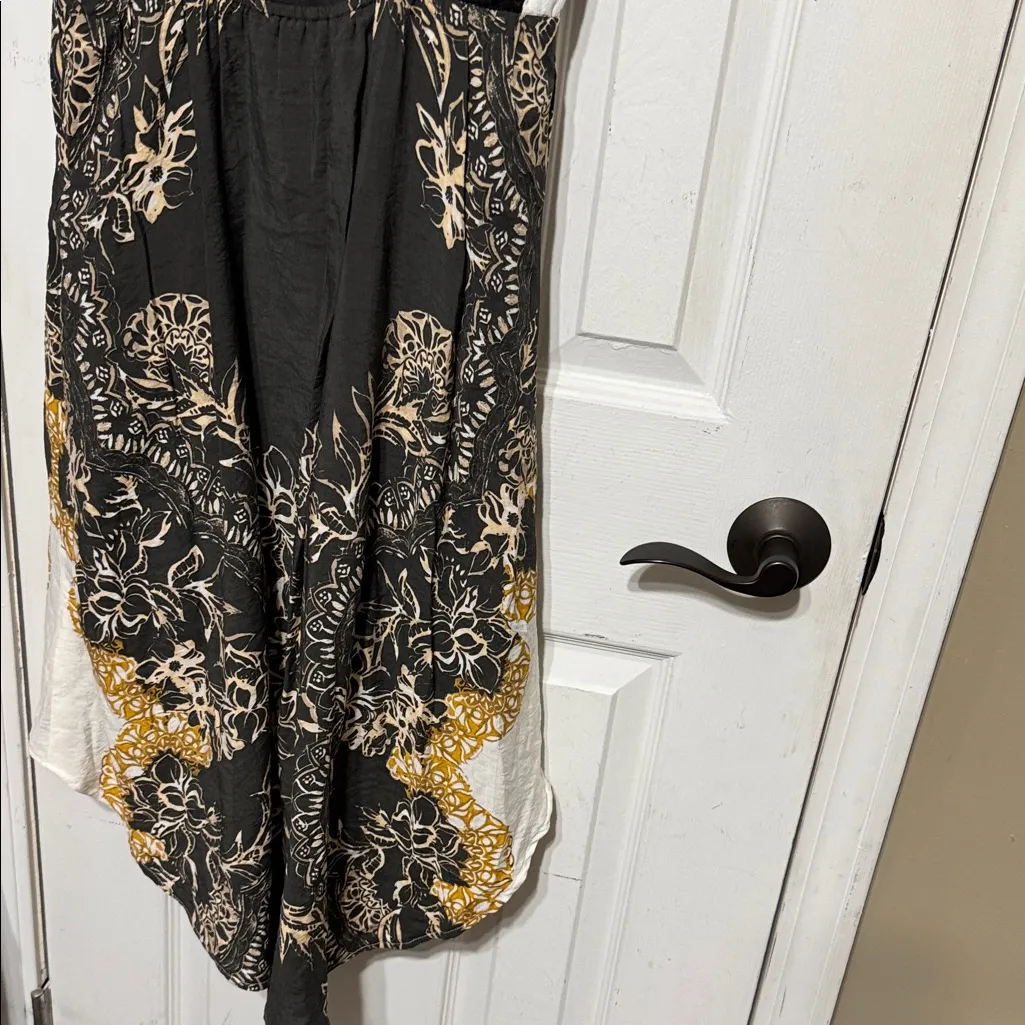 Free People Floral Batik Open Lace Back Black Gold High Low Dress - Image 8