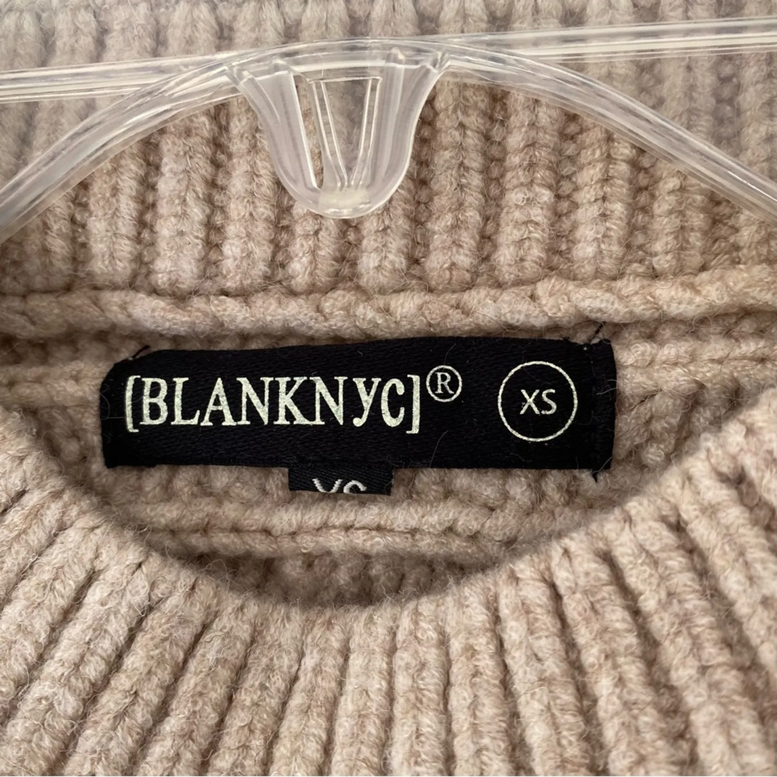 Blank NYC  Horizontal Cable Crewneck Sweater Tan Aspen NWTs size XS - Image 4