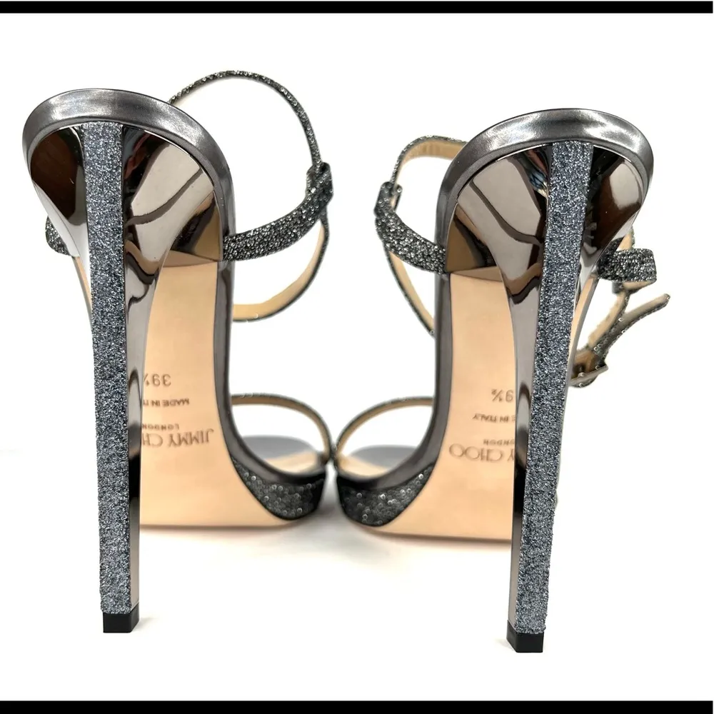 Jimmy Choo Claudette Lamé Glitter Platform 120mm Sandals Anthracite Size EU 39.5 - Image 5