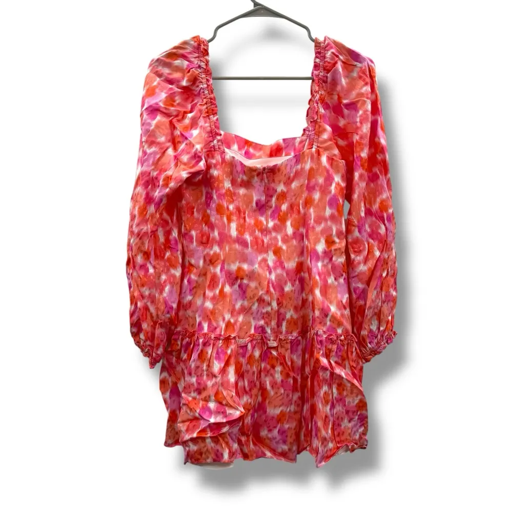 Amanda Uprichard Mini‎ Dress Women’s Size Small Pink Orange Long Sleeve Ruffle - Image 2