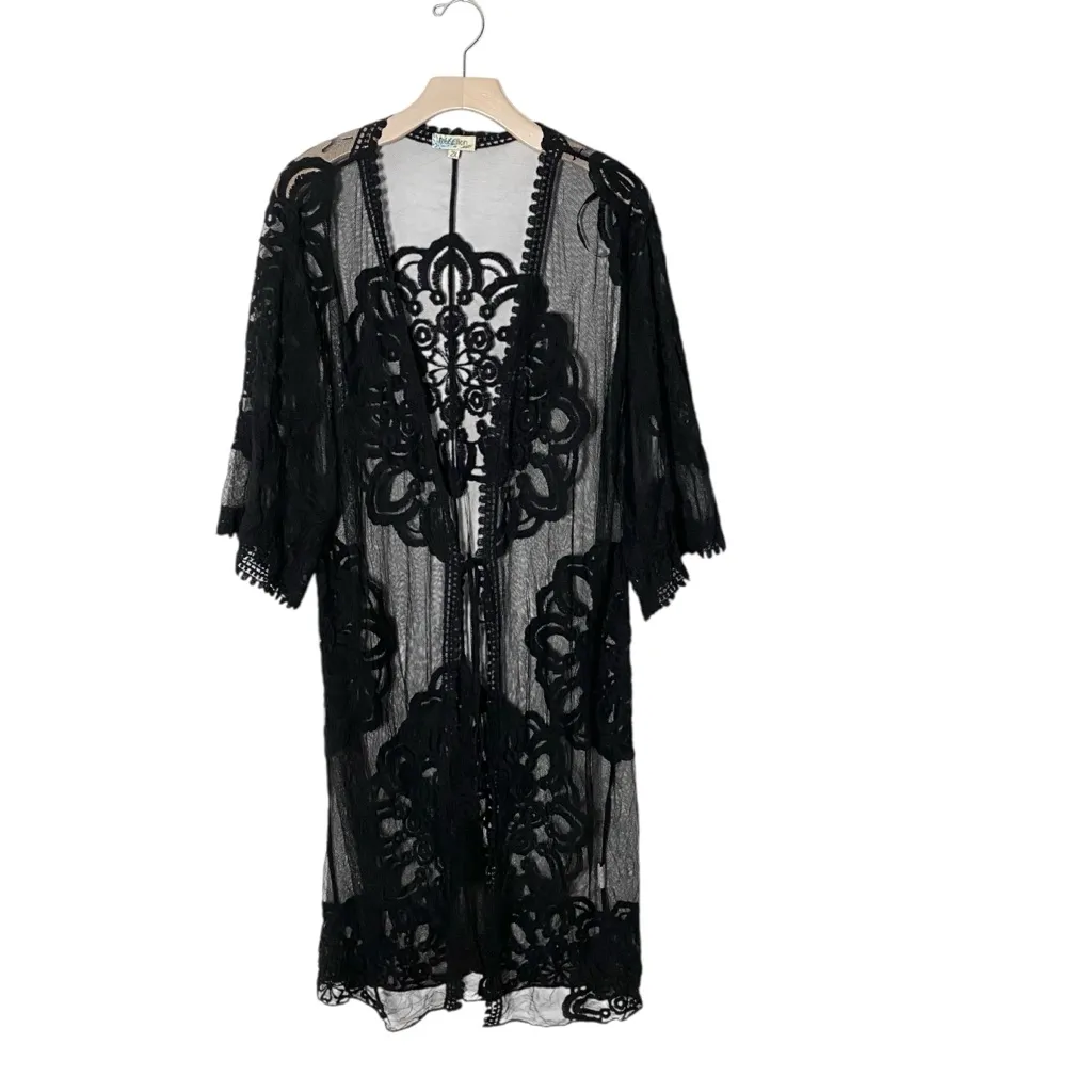 REBELLION AGAIN Embroidered Lace Kimono Duster Top Black Size 2X - Image 8