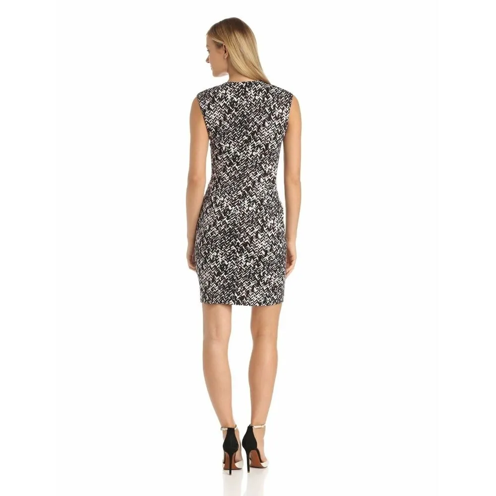 New! CALVIN KLEIN Women's Herringbone Print Zipper-detail Sheath Dress Size 8 - Image 3