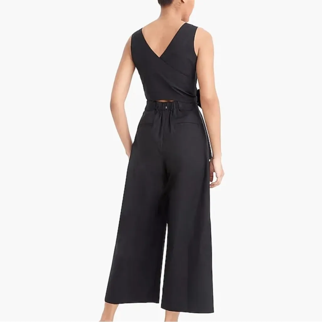 J. Crew Open Back Wrap Wide Leg Cropped Romper Sz 10 - Image 2