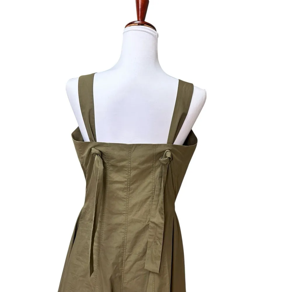 Proenza Schouler Green Cotton Poplin Midi Dress Asymmetrical Button Frnt 8 READ - Image 7