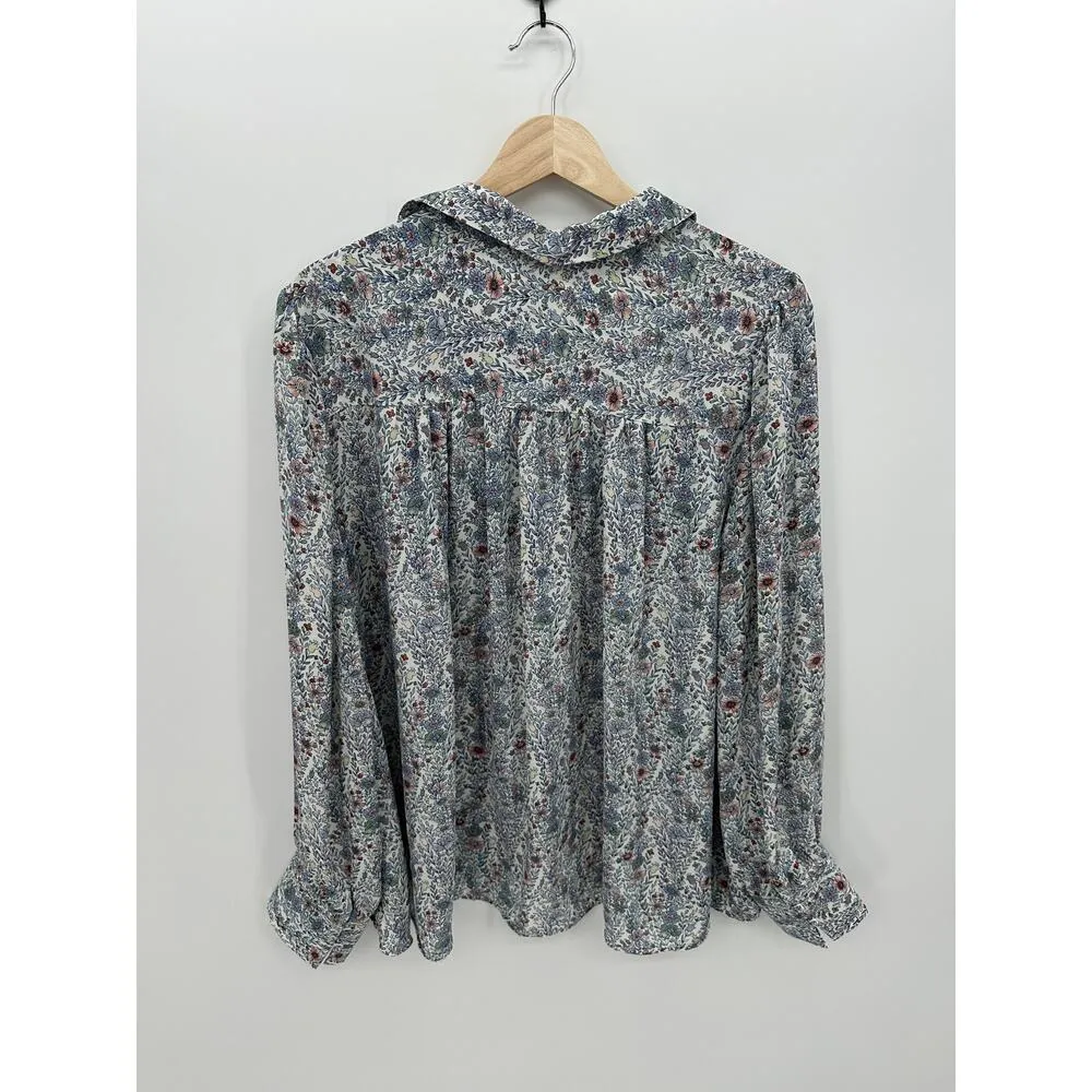 Rose + Olive Womens Floral Button Front Blouse Size XL Collar Feminine Career - Image 2