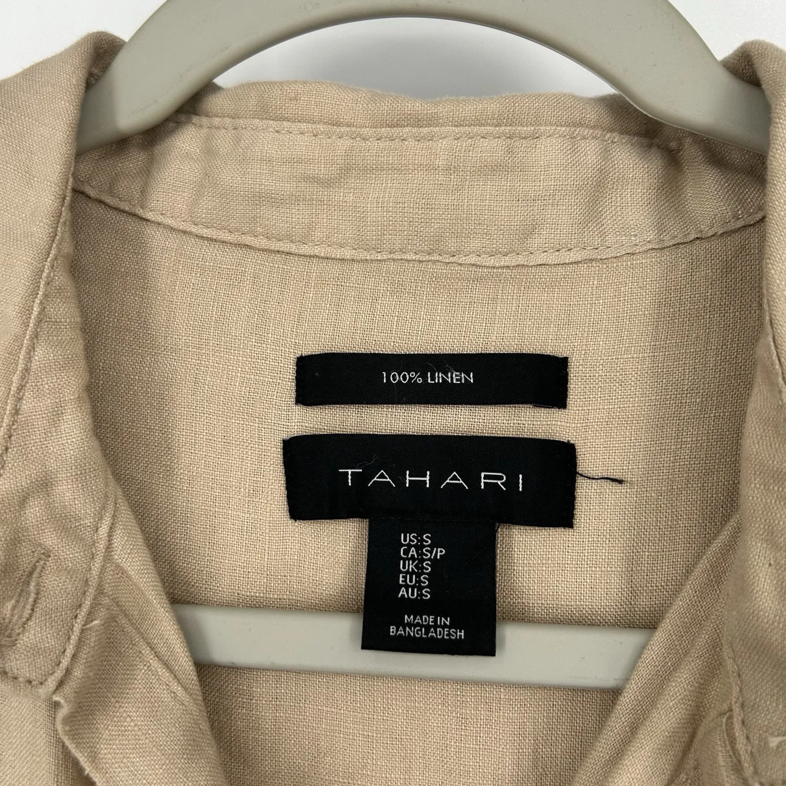 Tahari Linen Button Front Shirt Dress Brown Tan Belted Dolman Sleeves Size S - Image 8