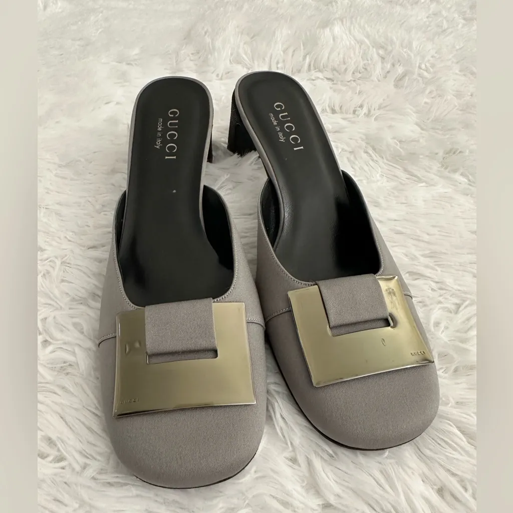 Authentic GUCCI Mule Slides Kitten Stingray Heel Shoes 7.5‎ 7 1/2 - Image 2