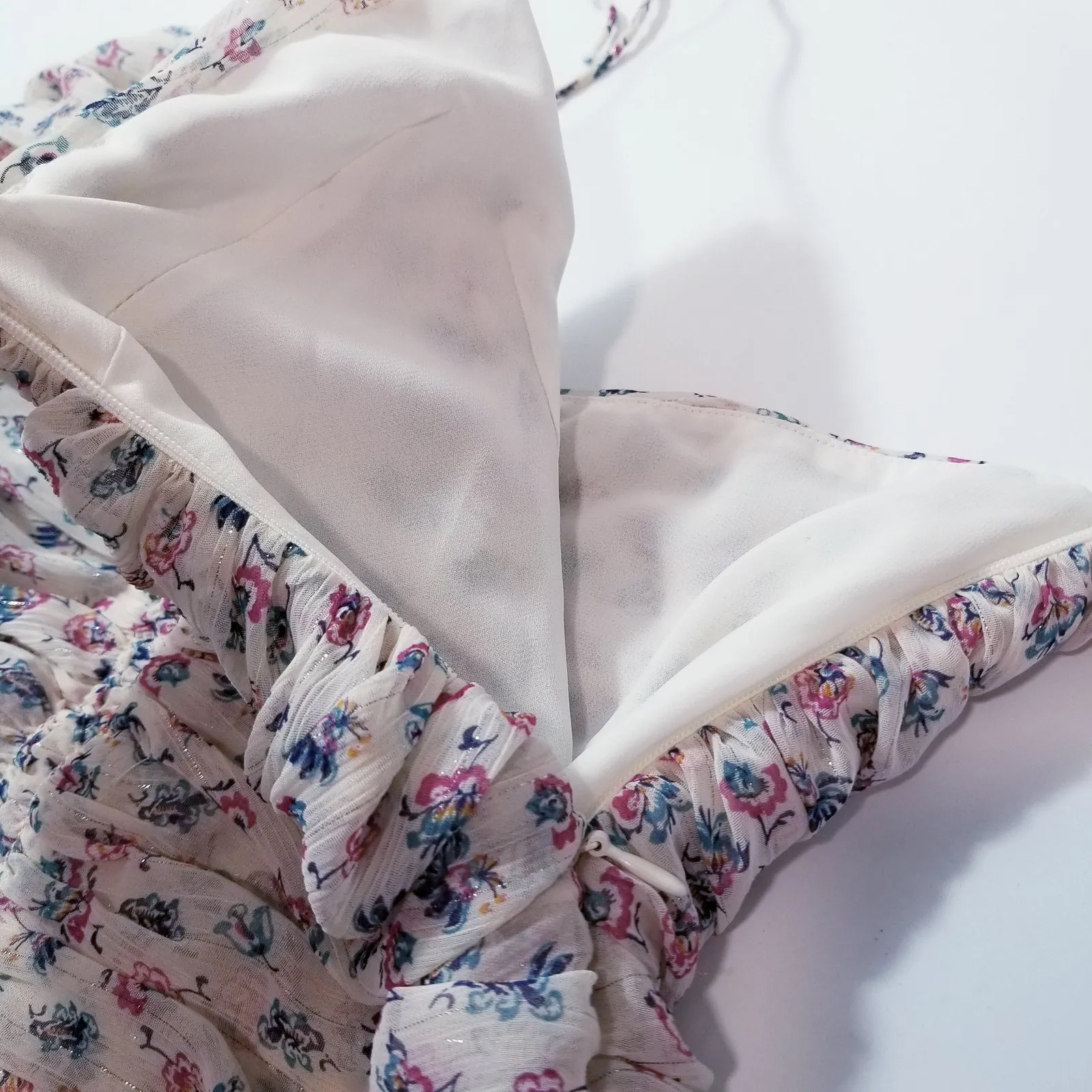 ZARA Floral Halter Neck Dress Ruffle Metallic Strips Mini Floral Dress - Image 5