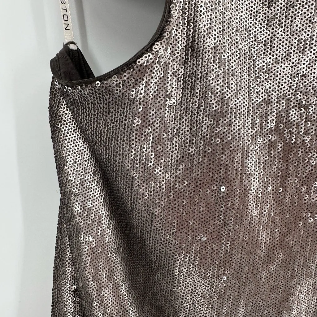 Halston Heritage Antique Silver Sequin Minidress size 2 Side Cutouts Sleeveless - Image 5