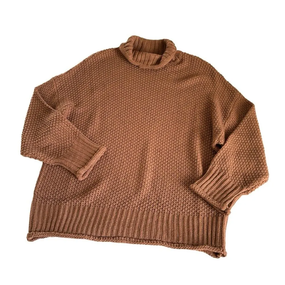 Cezele Boutique Brown Slouchy Loose Fit Knit Drop Shoulder Sweater Size Medium - Image 2