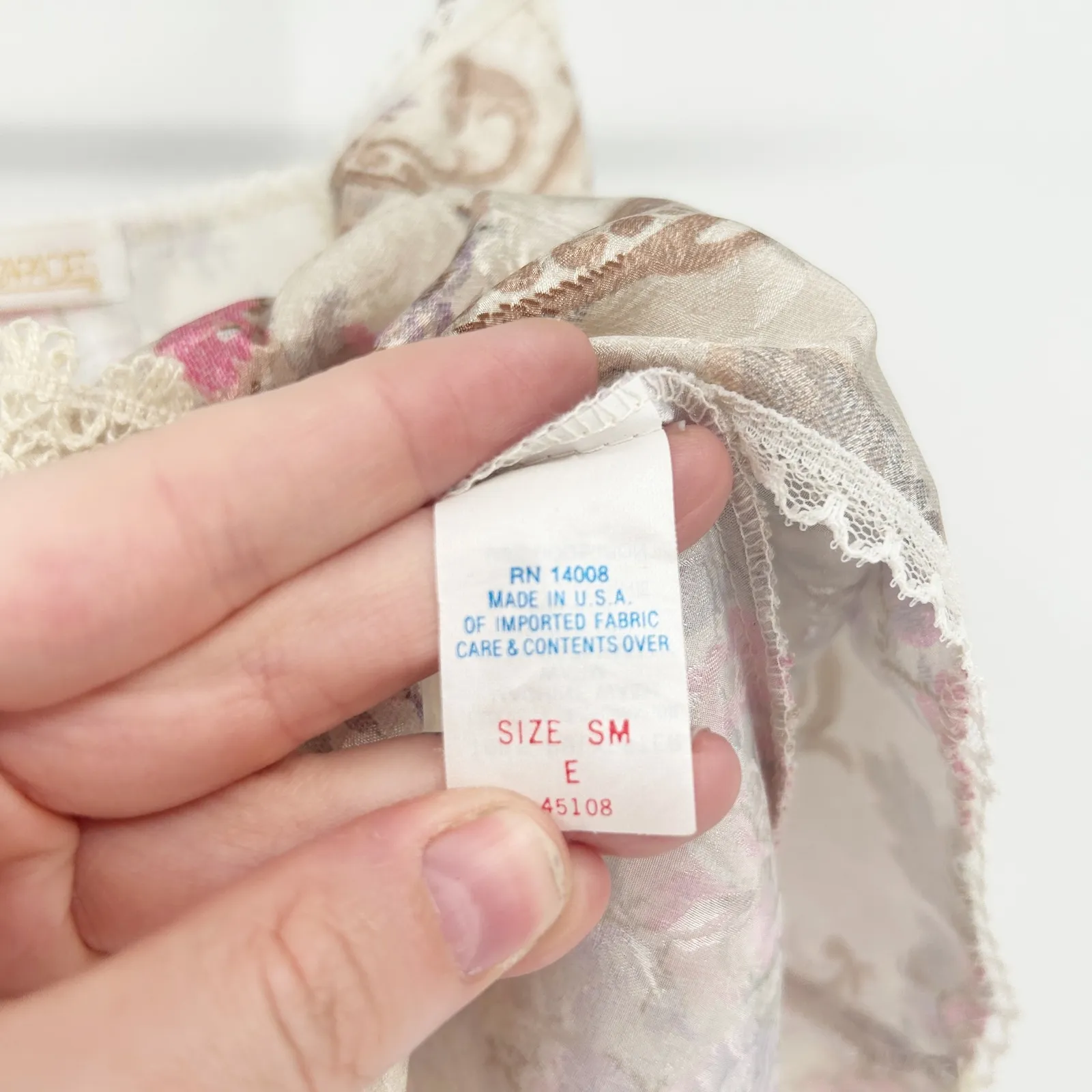 Escapades Womens Vintage 90s Lingerie Coquette Floral Lace Trim Cami Top Size S Tan - Image 5