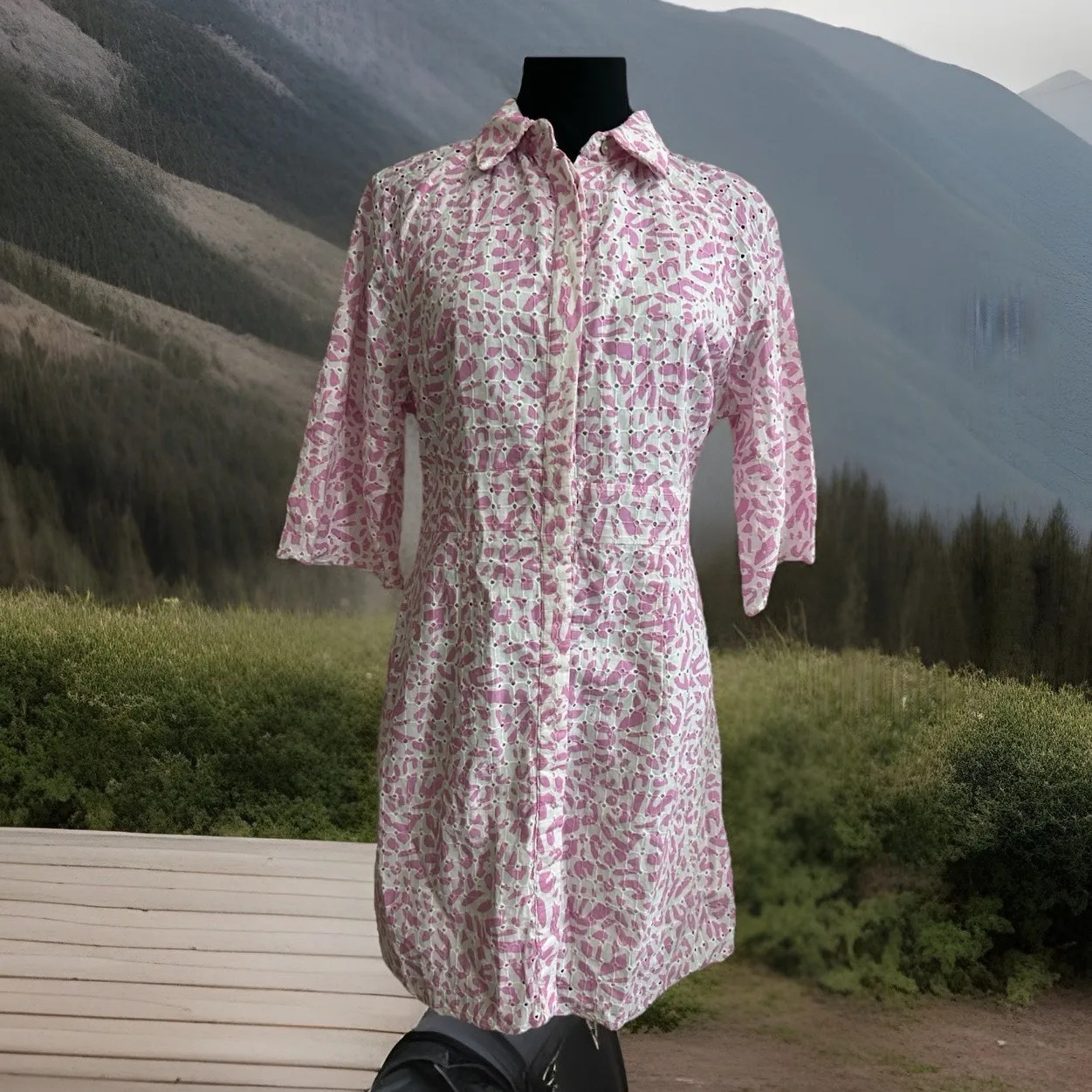 Y2K NWT ONLY Step-Hem Shirtdress in Baby Pink Sz3& Schiffi Floral Fairycore CHIC - Image 4