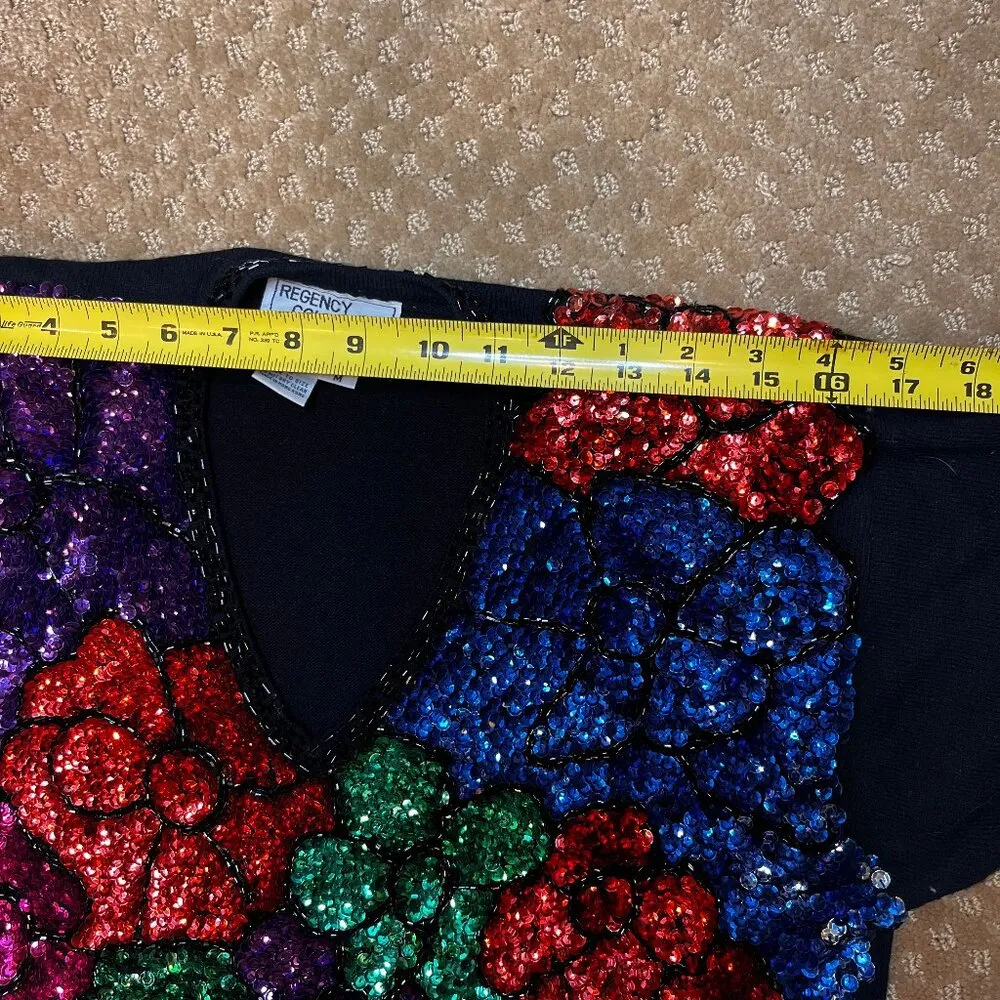 VTG Regency Collection Floral Sequin V - Image 8