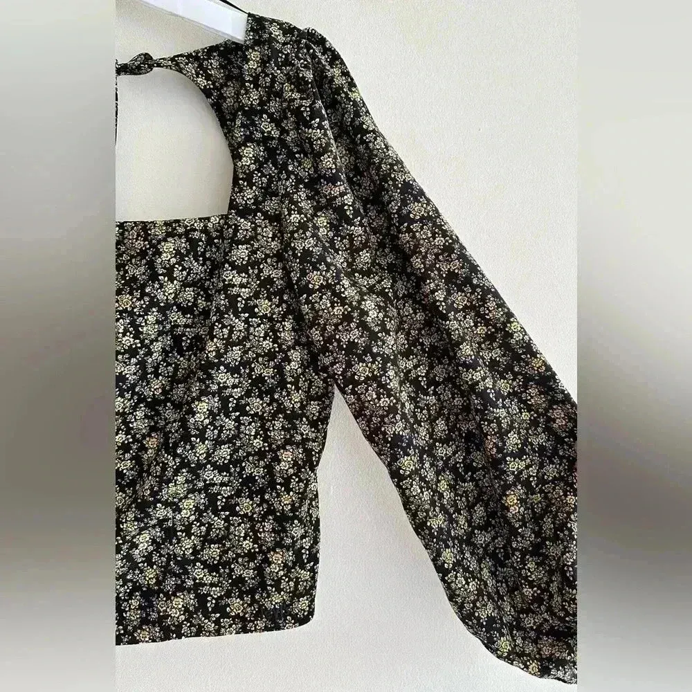 Levi's The Statement Top Slim Fit, Floral Print Puff Sleeve Top,Black/Yellow, M - Image 11