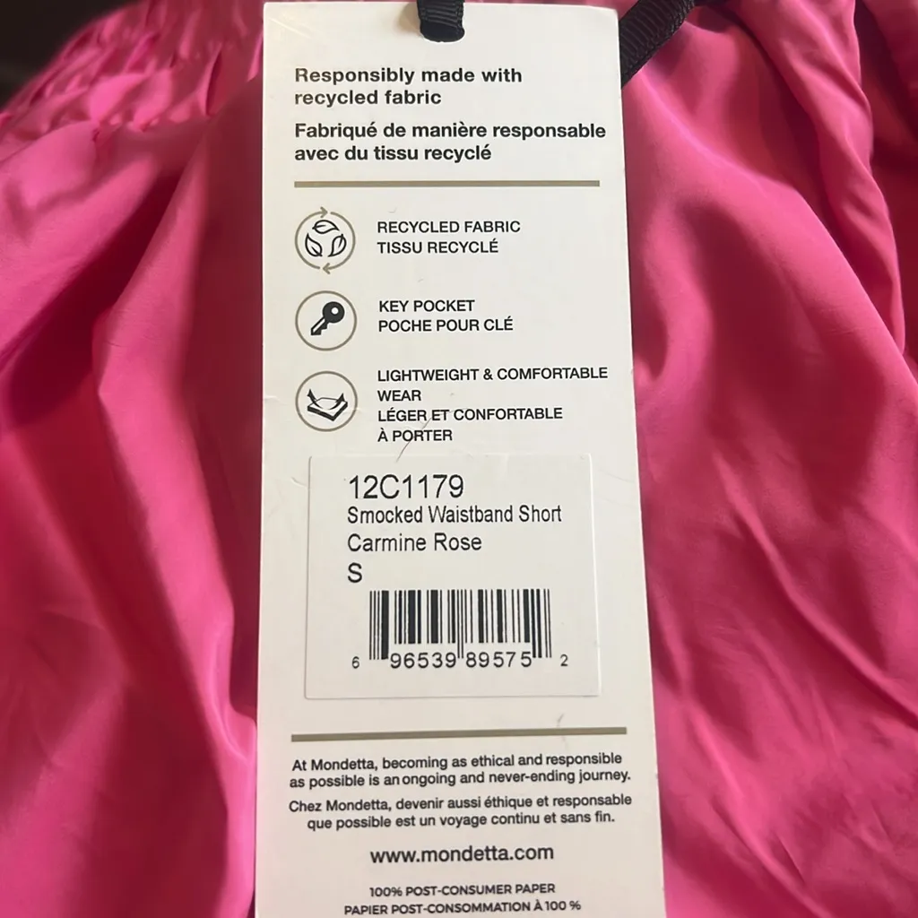 Mondetta Pink Smocked Waistband Lined Shorts with Zipper Key Pocket NWT - Image 6