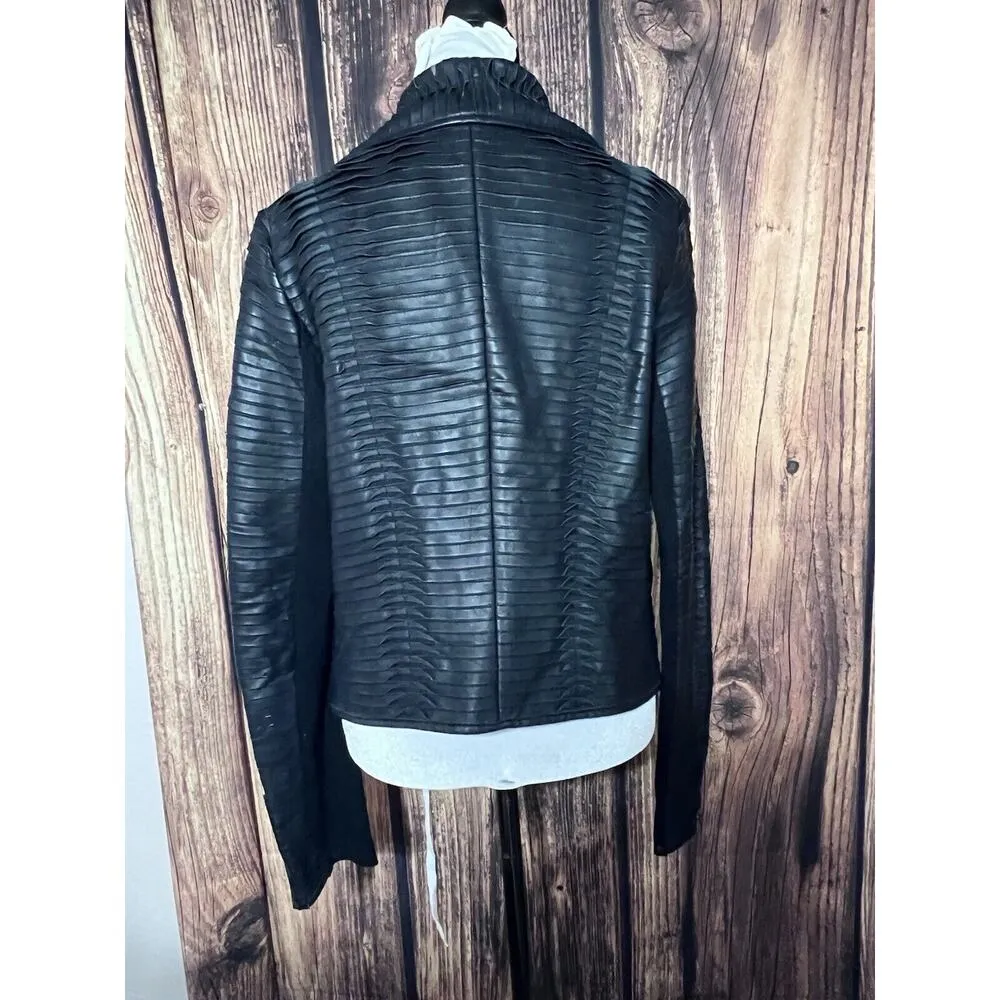 Patrizia Luca Milano Faux Leather Asymmetrical Hem Moto Jacket Black M Brown Size M - Image 8