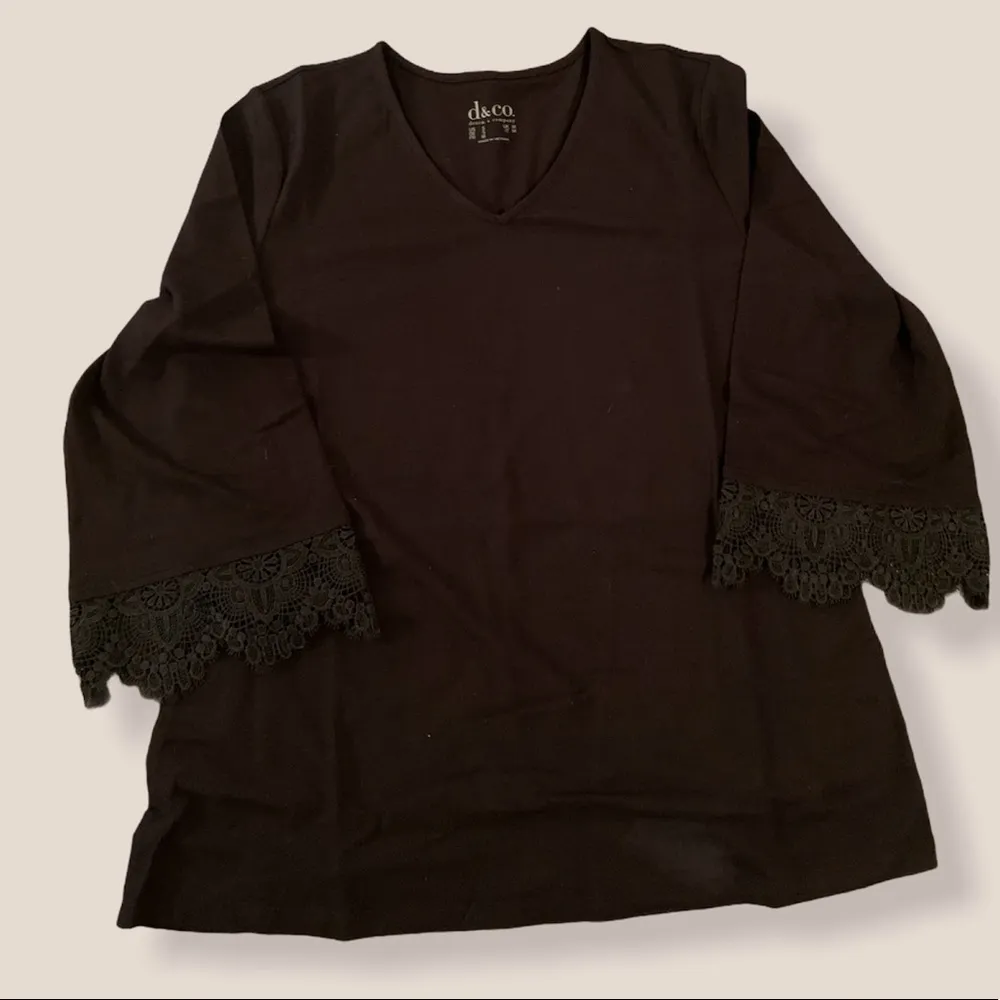 Denim & Co Black 3/4 Bell Sleeve‎ Top - Image 2