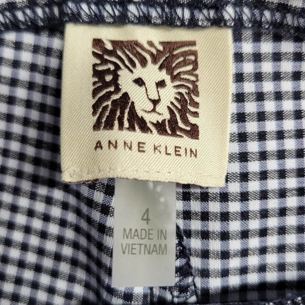 Anne Klein Womens Pants Size 4 Blue Gingham Check Pull On Straight Ankle Trouser - Image 2