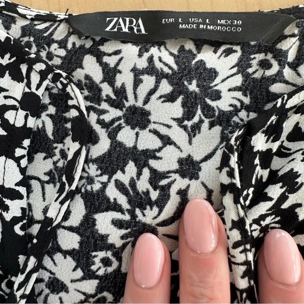 Zara Black And White Floral Boho Tiered Midi Dress - Image 3